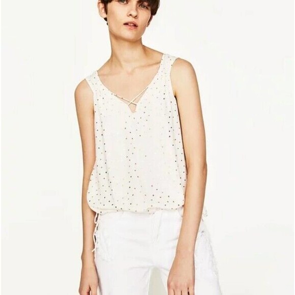 ZARA Basic collection tank top with gold dots - Size XS - EUC - Picture 2 of 8